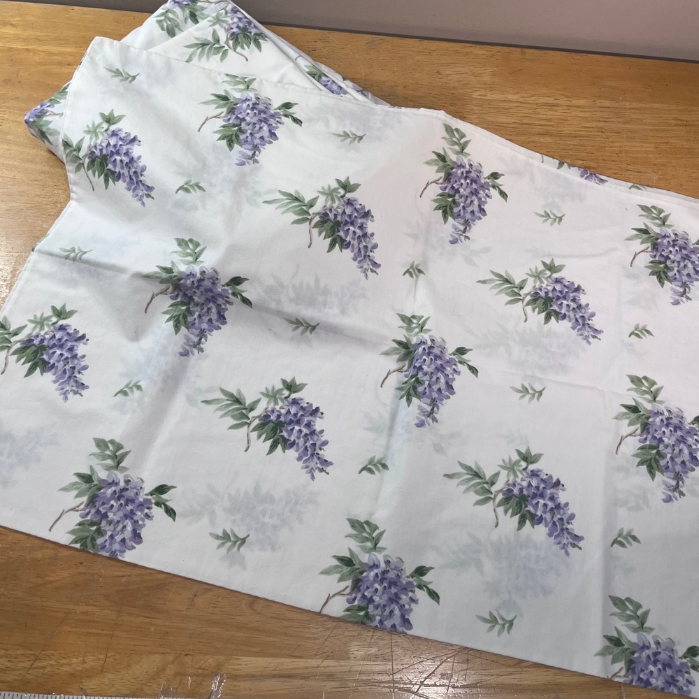Elite Home Products Sheet Set Full White Purple Wisteria Vtg Cottage Floral